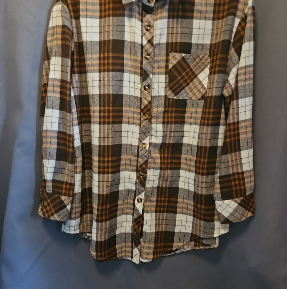 Unbranded Shirt Men's Orange Brown Plaid Sz Large Button Down Long Sleeve